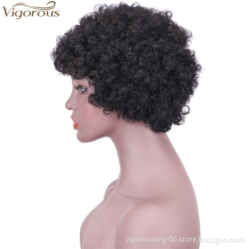 Vigorous Top Quality Short Raw Human Hair Wig Short Fluffy Kinky Curly Wigs for African American Women
